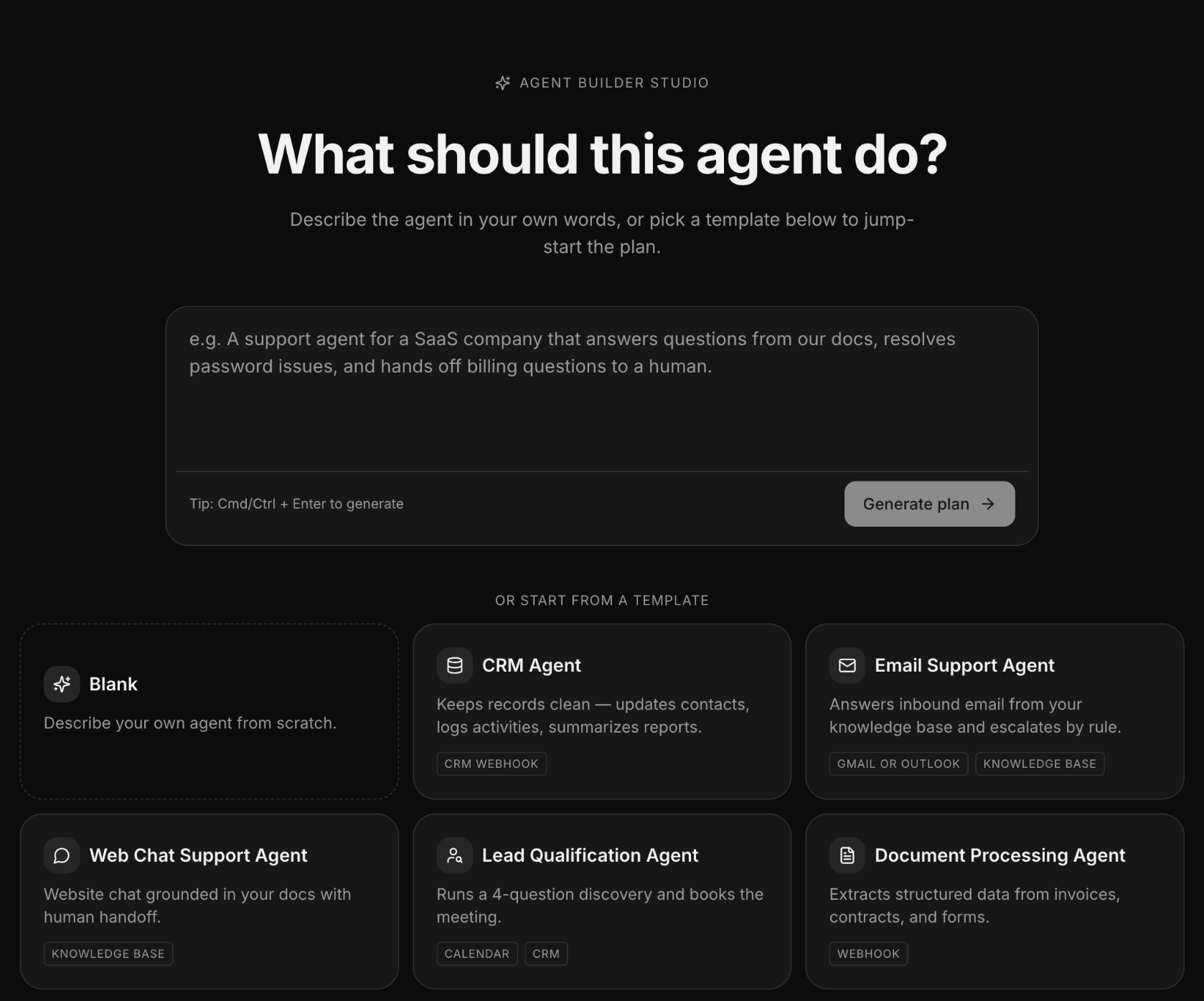 Agent Builder Studio — prompt-based agent builder